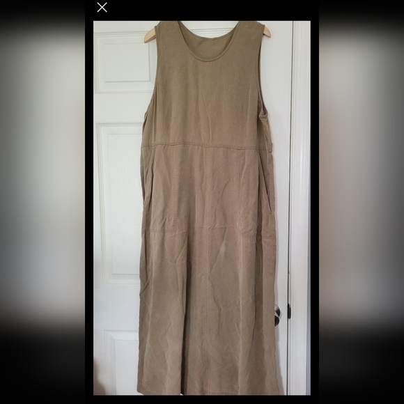Vintage Eddie Bauer Tencel Brown Jumper Maxi Dress Modest Cottagecore Minimalist - Picture 1 of 5